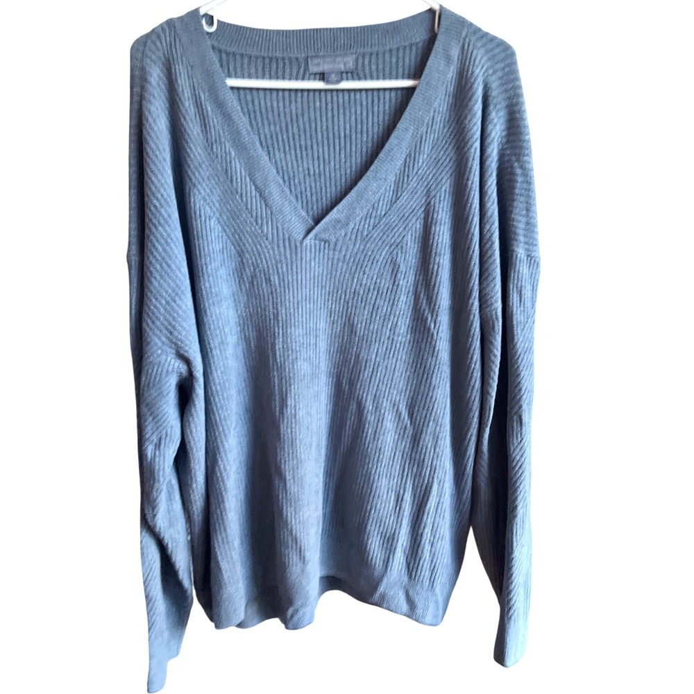 Barefoot Dreams Cozy Chic Ultralight Blue V-Neck Sweater 2X